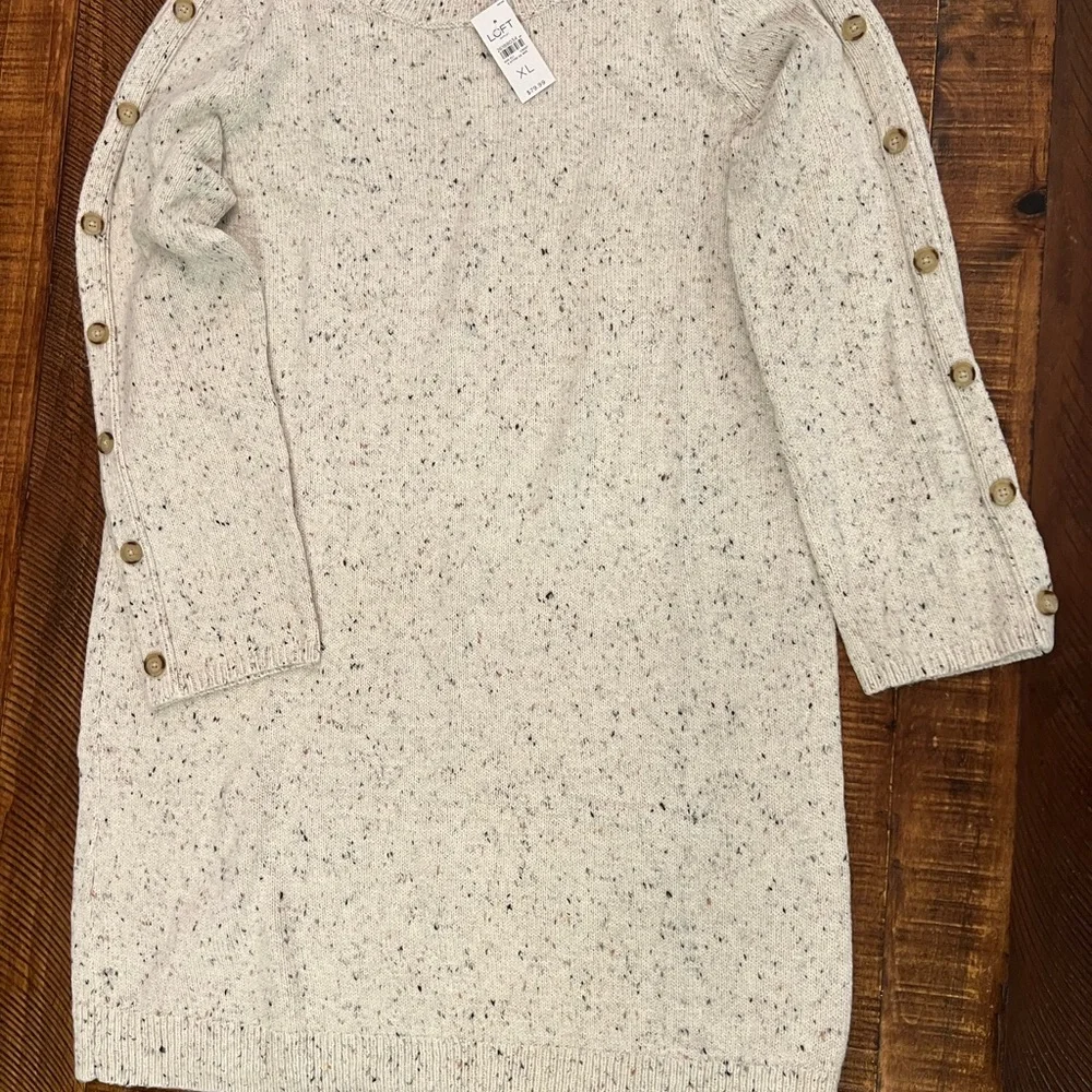 LOFT Cream Midi sweater dress with button details - Picture 2 of 6